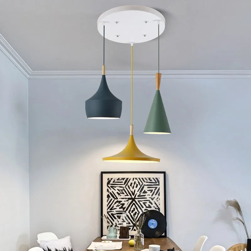 3 lights Modern Pendant Lights for Living Room Bedroom Kitchen Office Restaurant Hotel Colorful E27 LED Hanging Lamps