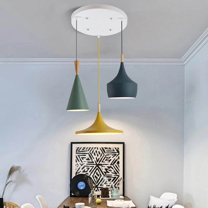 3 lights Modern Pendant Lights for Living Room Bedroom Kitchen Office Restaurant Hotel Colorful E27 LED Hanging Lamps