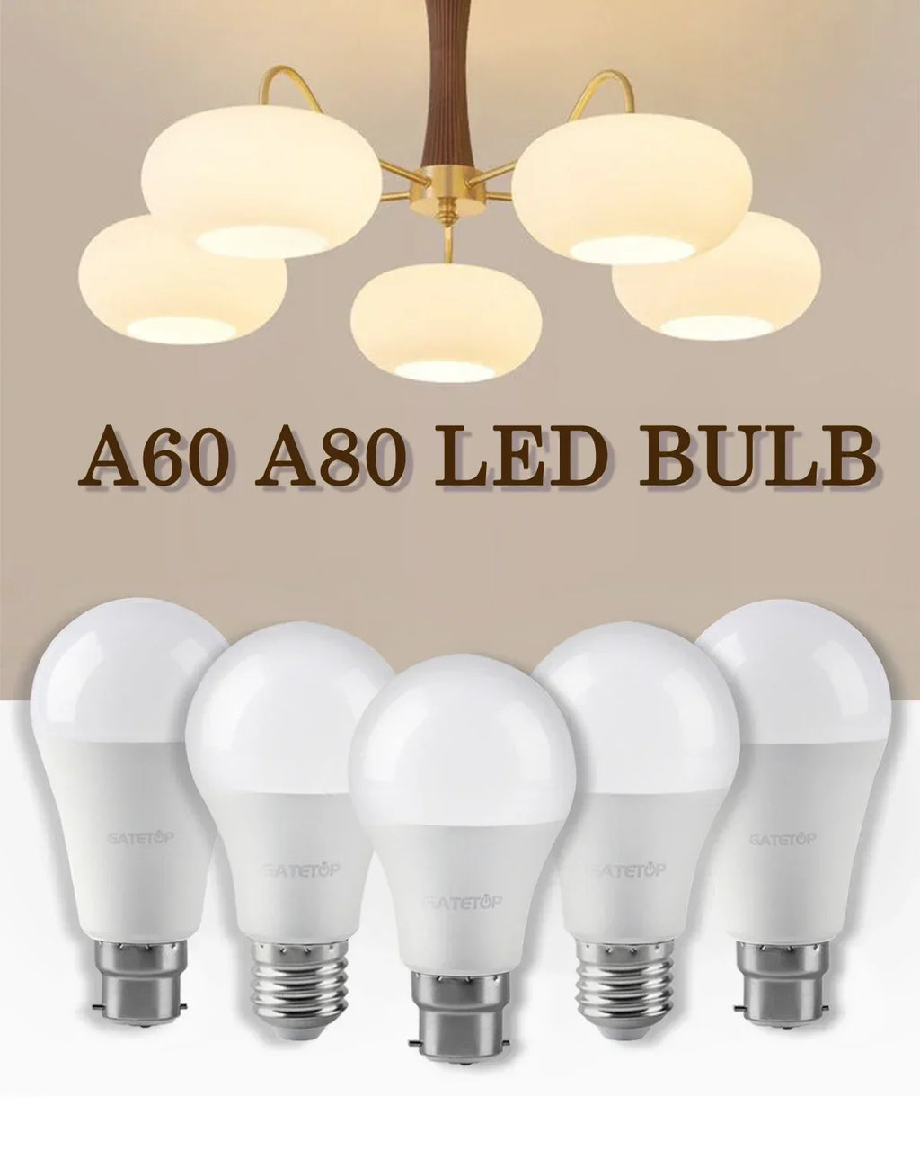 20PCS  Led Bulb Lamps A60 A80 E27 B22 AC120V AC220V Light 8W 18W 24W 3000K/4000K/6000K Lamps for Home Office Lighting Lampara