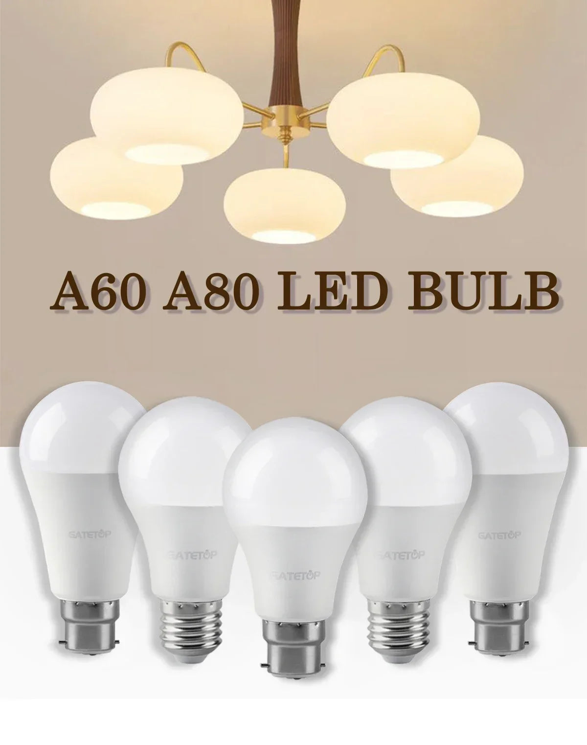20PCS  Led Bulb Lamps A60 A80 E27 B22 AC120V AC220V Light 8W 18W 24W 3000K/4000K/6000K Lamps for Home Office Lighting Lampara