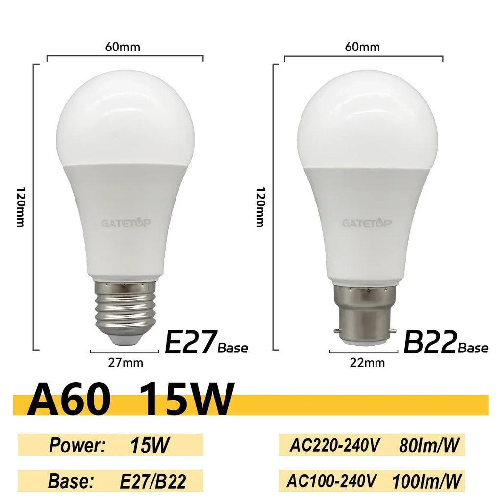 20PCS  Led Bulb Lamps A60 A80 E27 B22 AC120V AC220V Light 8W 18W 24W 3000K/4000K/6000K Lamps for Home Office Lighting Lampara