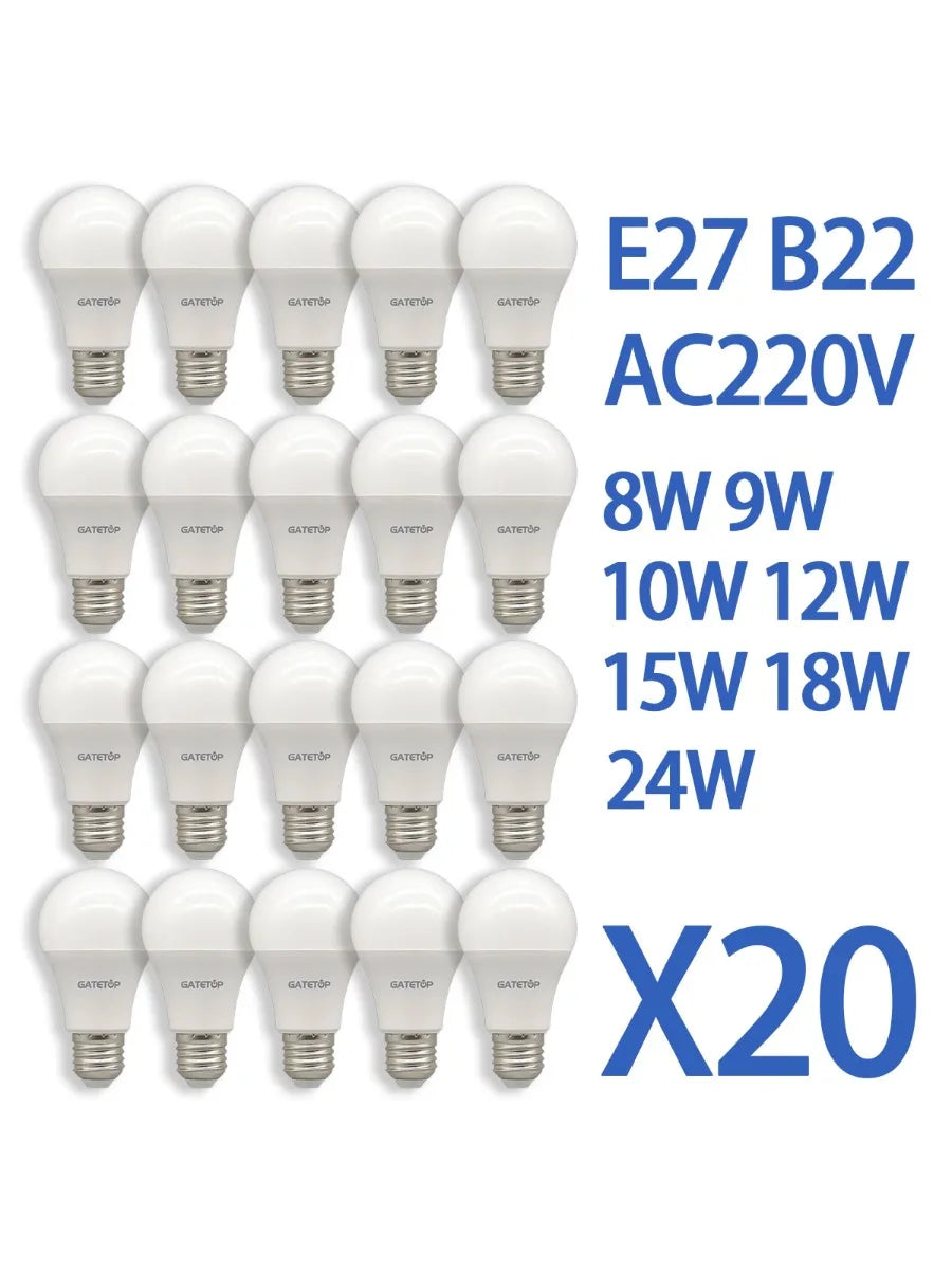 20PCS  Led Bulb Lamps A60 A80 E27 B22 AC120V AC220V Light 8W 18W 24W 3000K/4000K/6000K Lamps for Home Office Lighting Lampara