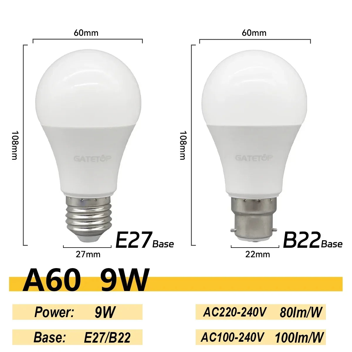 20PCS  Led Bulb Lamps A60 A80 E27 B22 AC120V AC220V Light 8W 18W 24W 3000K/4000K/6000K Lamps for Home Office Lighting Lampara